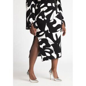 Eloquii Size 22/24 NEW Abstract Black & Gray Knit Intarsia Column Sweater Skirt